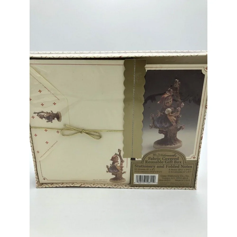 Vintage HUMMEL Apple Tree Girl Stationery & Folded Notes In Fabric Box Sealed